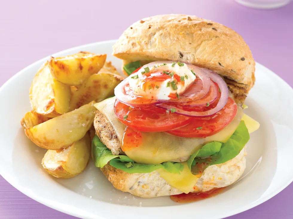 Chilli Chicken Burger with Wedges