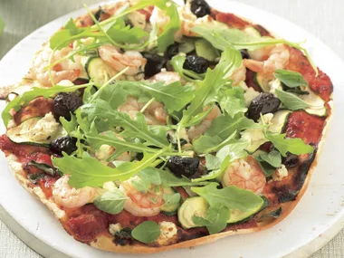 Oregano, Prawn, Rocket and Fetta Pizza