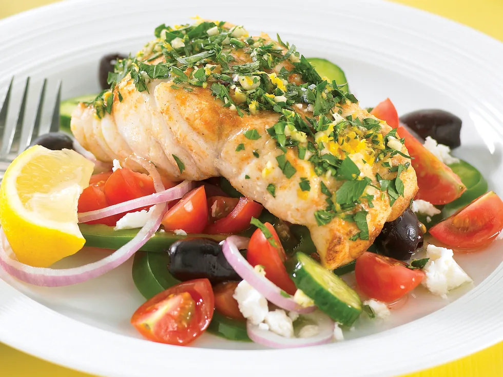 Lemon Parsley Fish with Greek Salad