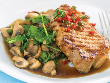Soy Pork with Mushies and Spinach