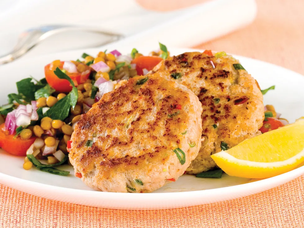 Pork Rissoles with Lentil Salad
