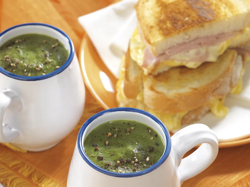 Spinach Soup with Croque Monsieur