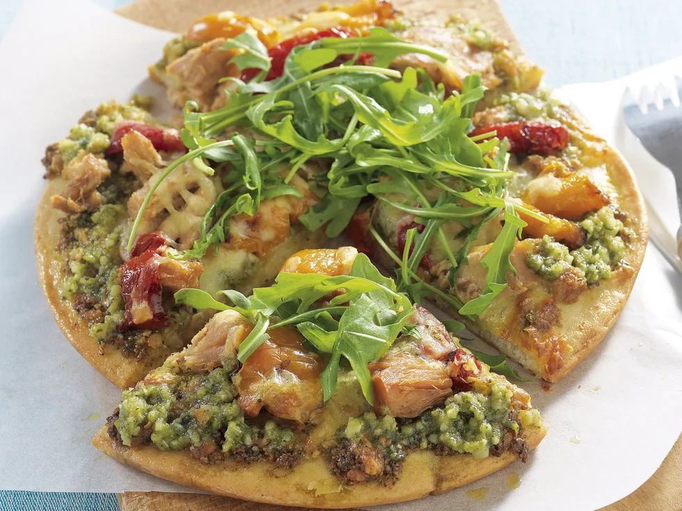 Tuna, Roast Capsicum and Pesto Pizzas