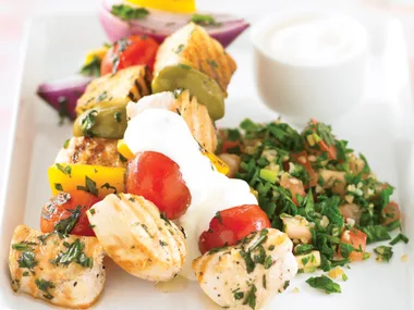 Chicken, Olive and Bread Skewers