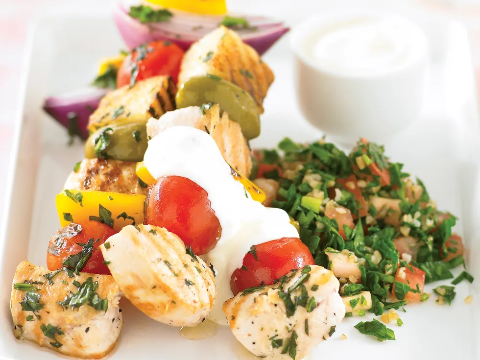 Chicken, Olive and Bread Skewers