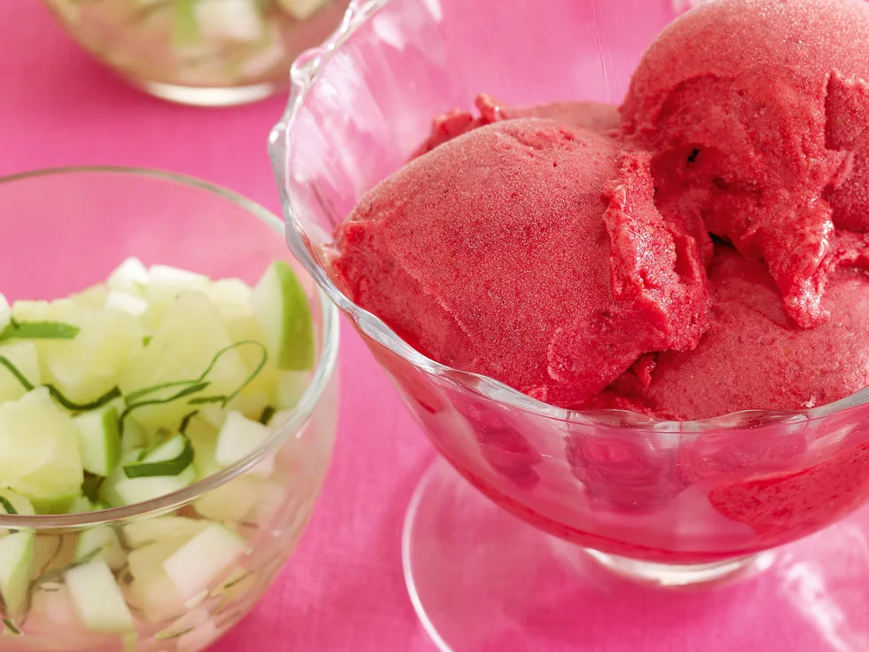 Raspberry Sorbet with Apple Salad