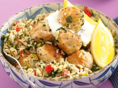 Meatballs 5 ways - Green Olive Meatball pilaf