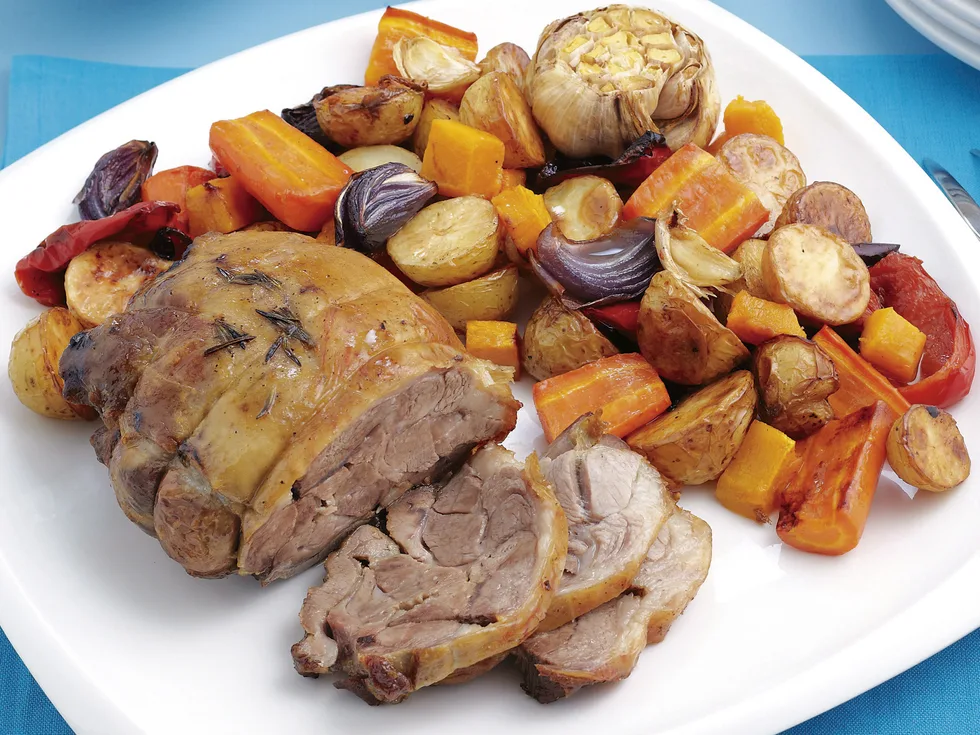 Roast lamb and vegetables