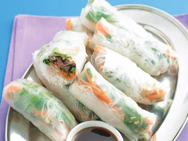 Night market faves - Minted beef rice paper rolls