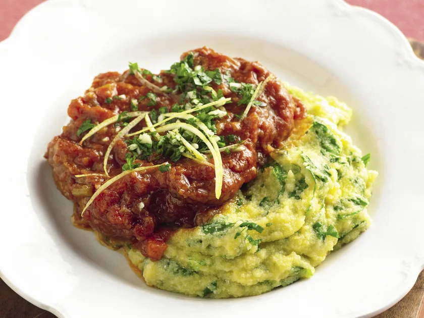 Osso buco with spinach polenta