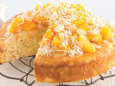 Piece of cake - pineapple cake with peach topping