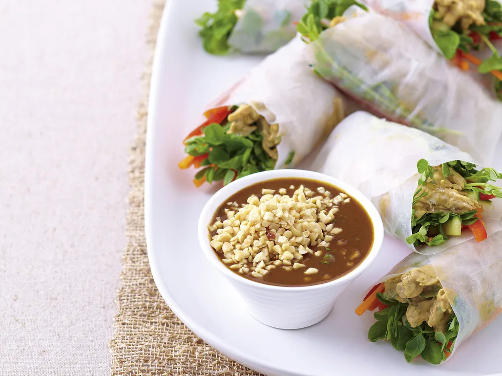 Roll up for lunch - Satay chicken rolls