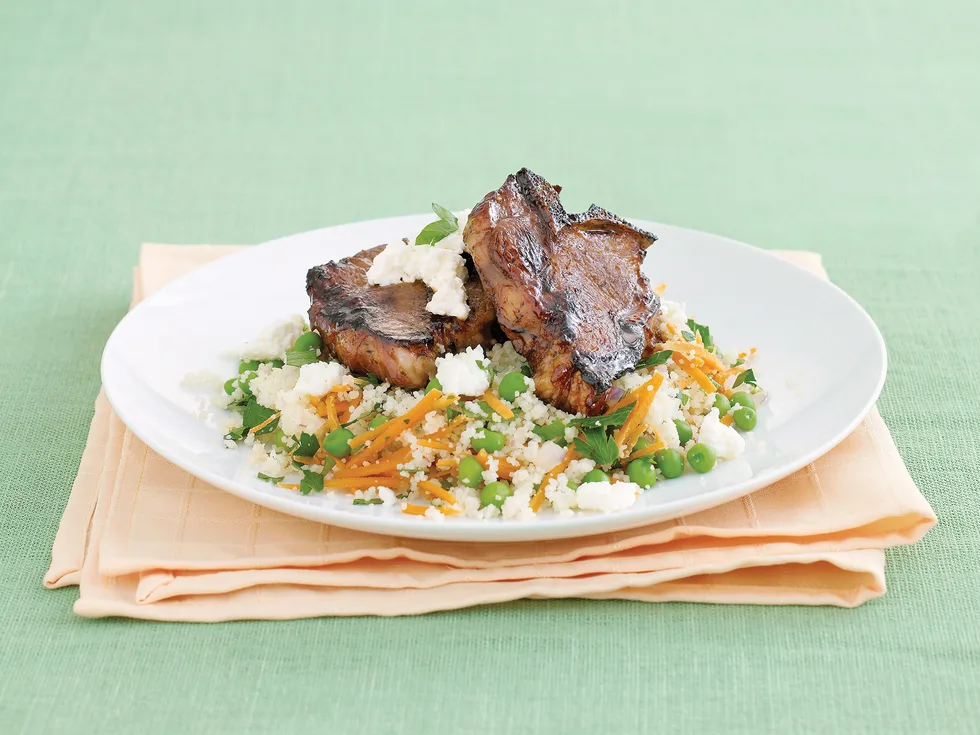 Minted lamb with pea couscous
