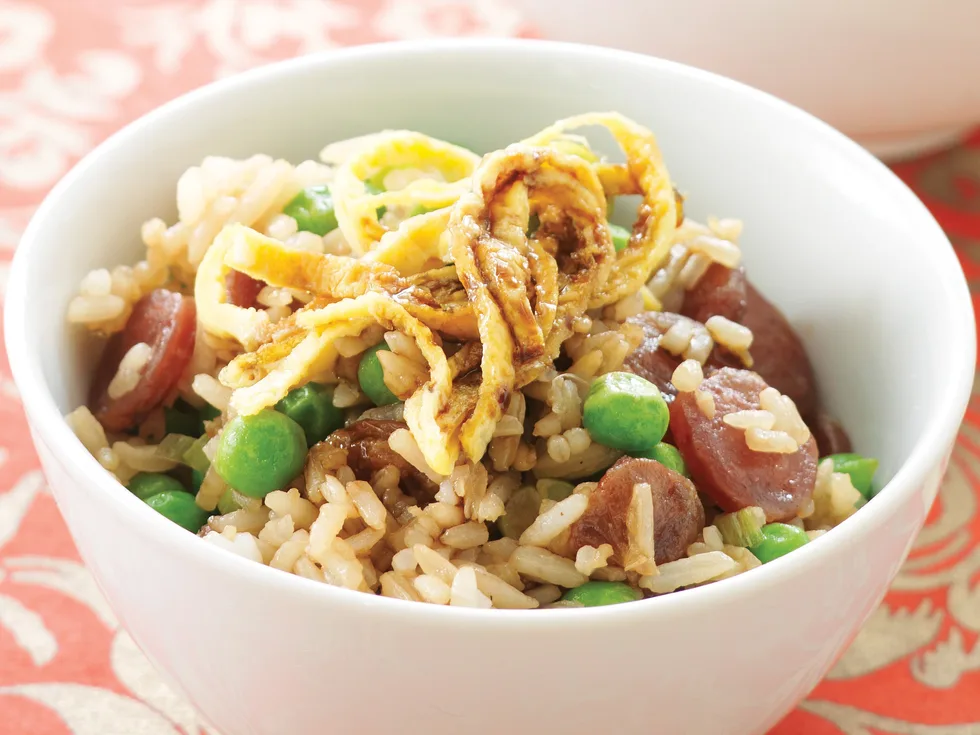 So-easy banquet - Sausage, Pea and Ginger Rice
