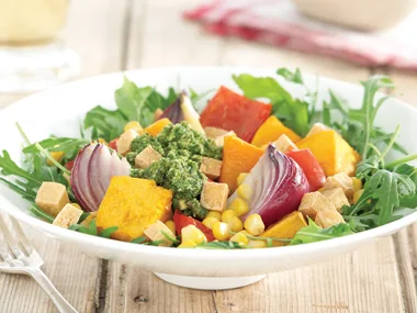 Soy many ways - Pumpkin and bean salad with chunky pesto
