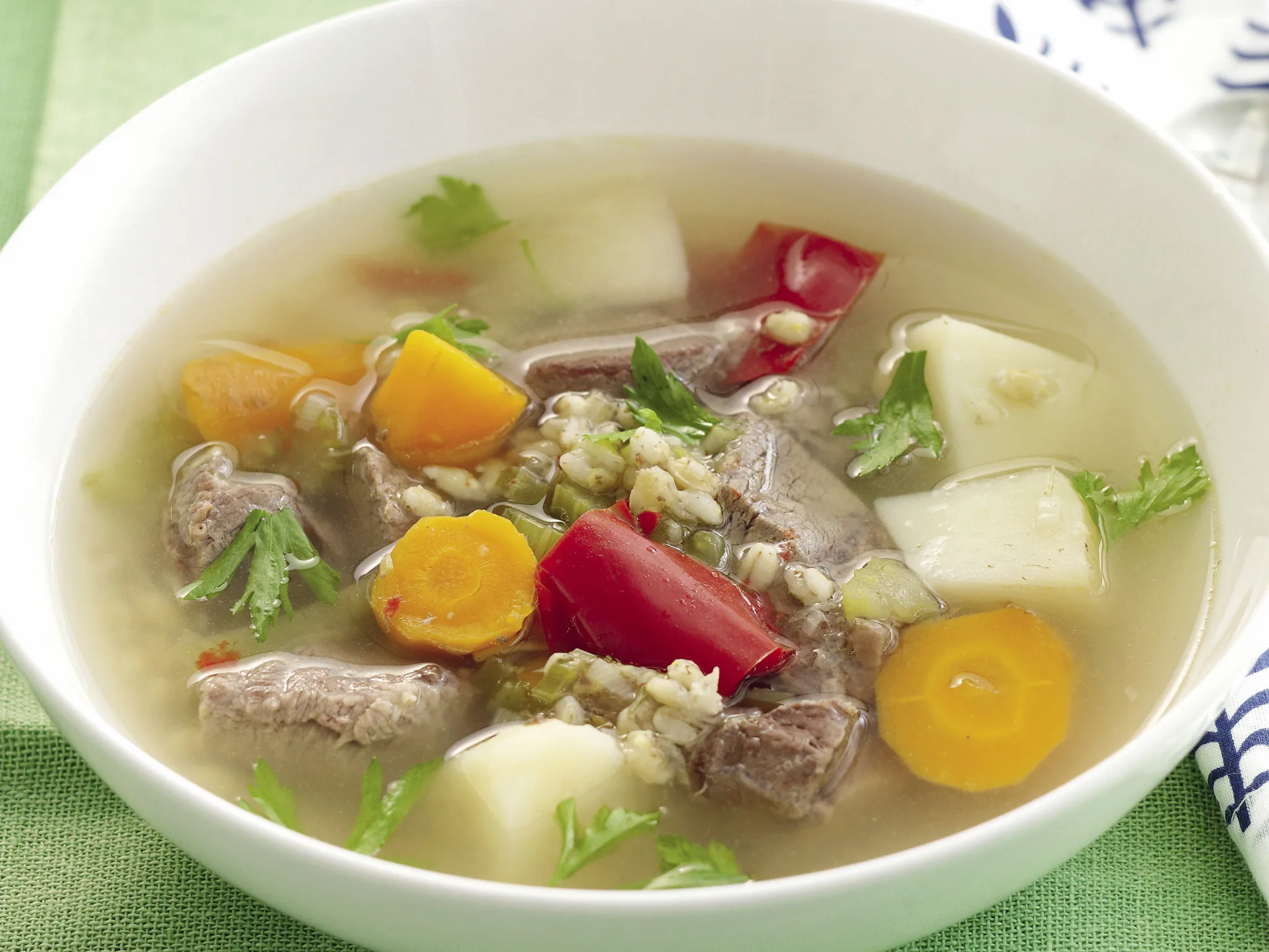 Speed it up! Chunky beef and barley soup