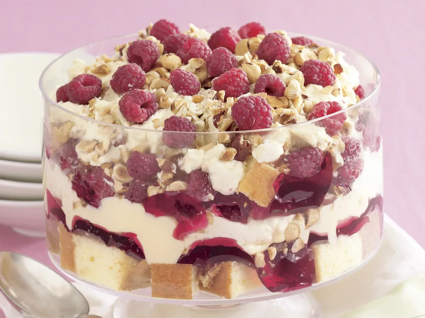 Raspberry and hazelnut trifle