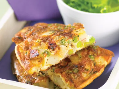 Stove-top dinners - Potato, Pea and bacon tortilla