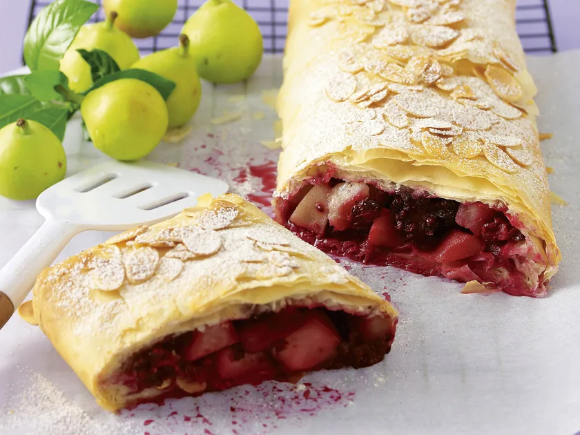 Pear and blackberry strudel