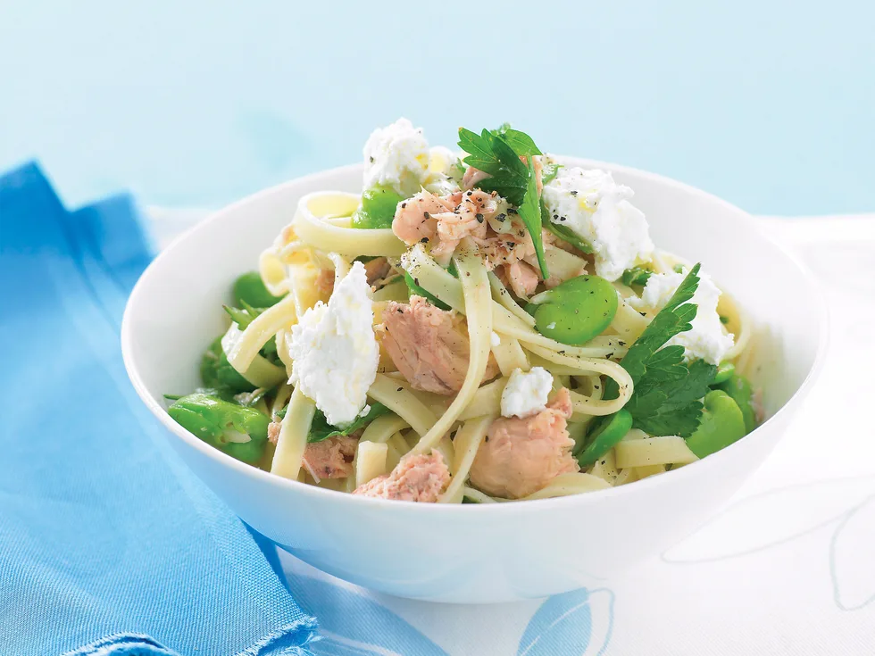 Salmon and Broad Bean Linguini