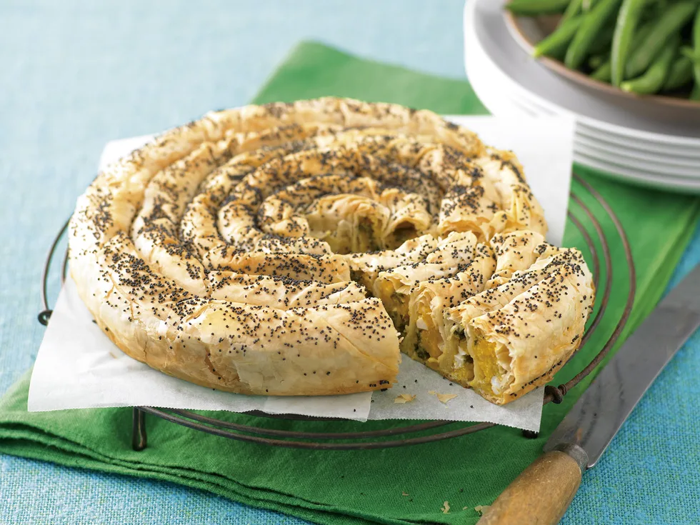 Pumpkin, Cheese and Spinach Coil Strudel