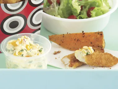 Crunchy Chicken Sticks with Creamy Corn Dip