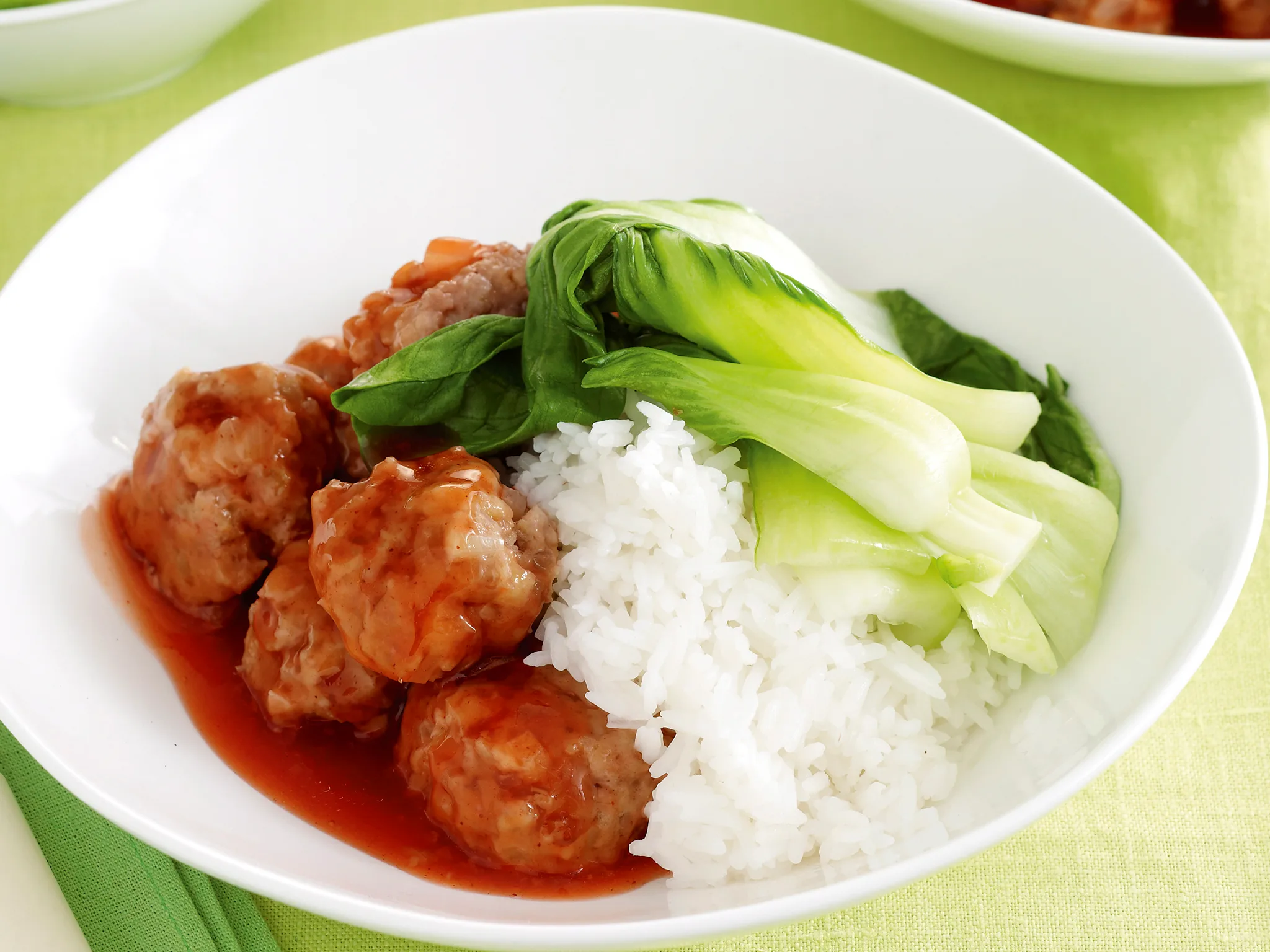 Sticky Plum Meatballs with Rice