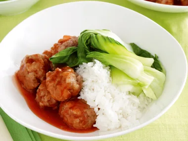 Sticky Plum Meatballs with Rice