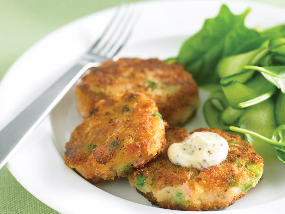 Ham and Pea Patties with Mustard Mayo