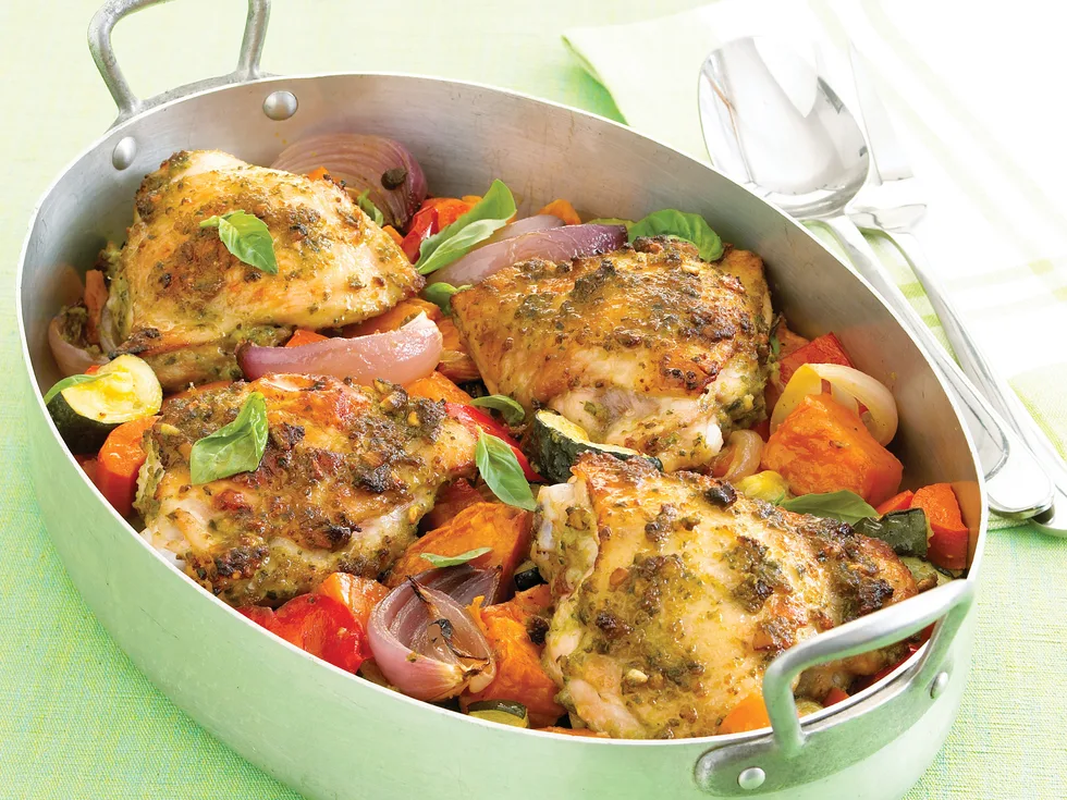 Pesto Chicken with Roasted Vegies