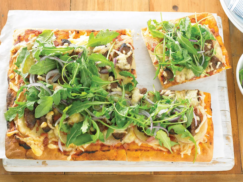 Potato, Bacon and Sausage Pizza