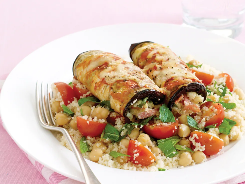 Eggplant Rolls with Lemon and Mint Chickpeas