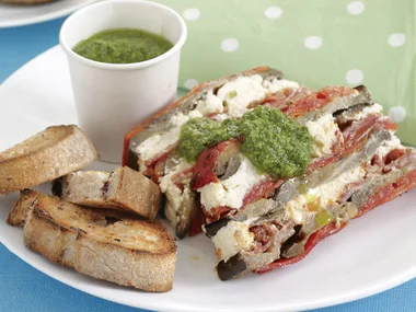 Marinated Vegetable and Ricotta Terrine with Basil Pesto