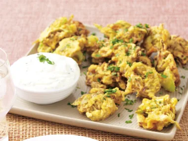 Indian Fritters with Mint Yogurt