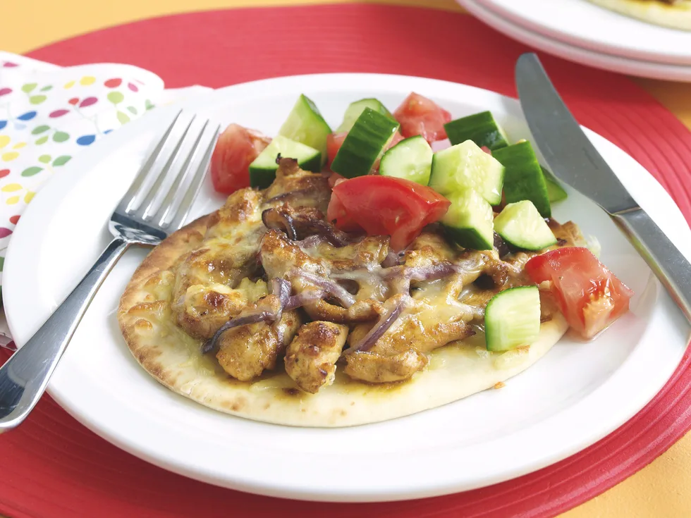 Satay Chicken Naan Pizzas