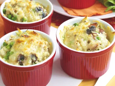 Cheesy Bacon and Mushroom Rice Pots