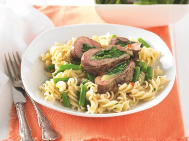 Cheesy Lamb and Spinach Pockets with Pasta