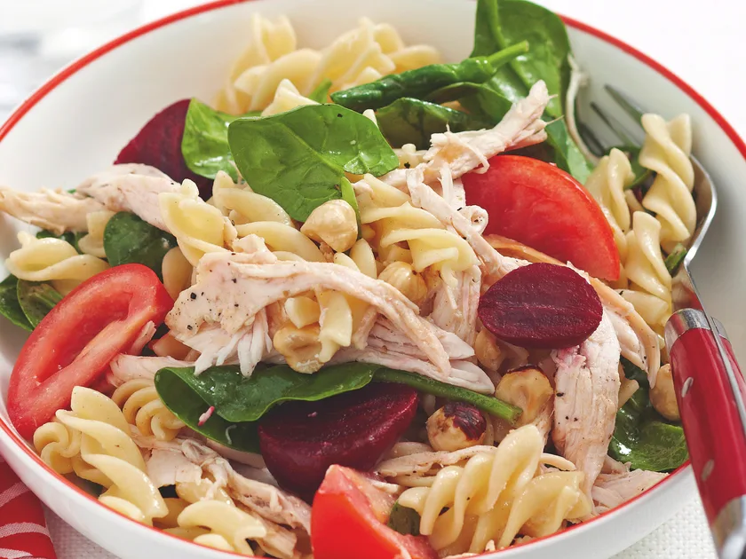 Chicken and beetroot pasta salad