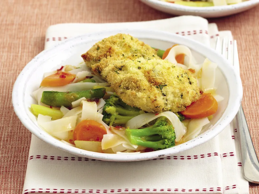 Coconut chicken with vegetable noodles