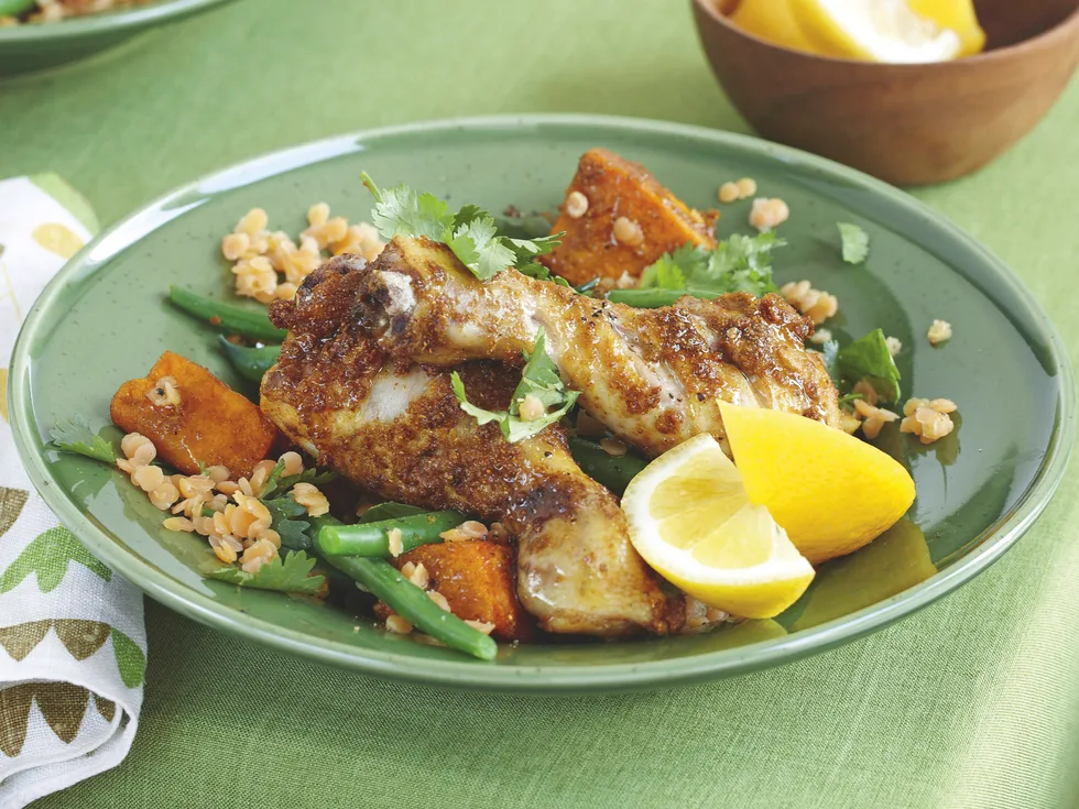 Coriander Chicken with Pumpkin Lentils