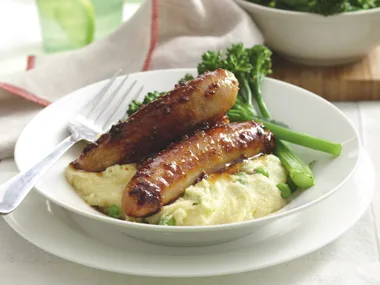 Mustard Sausages with Cheesy Polenta
