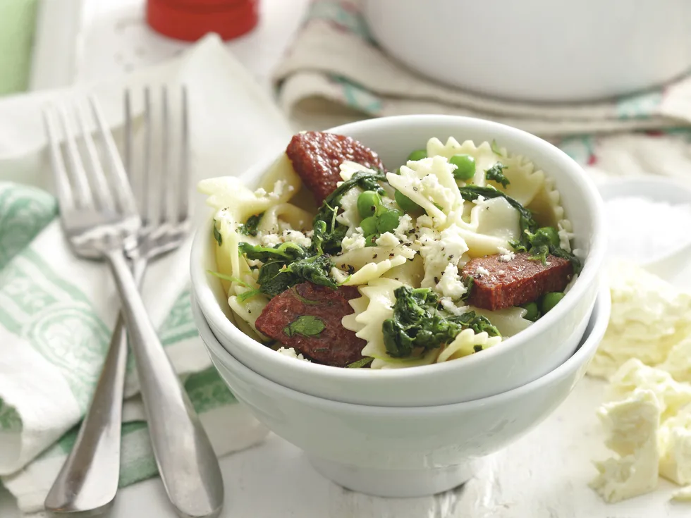 Spinach, Salami and Fetta Pasta