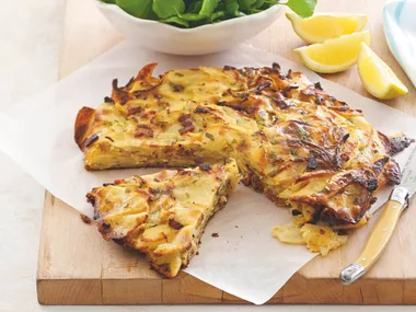 Potato and Bacon Cake with Watercress