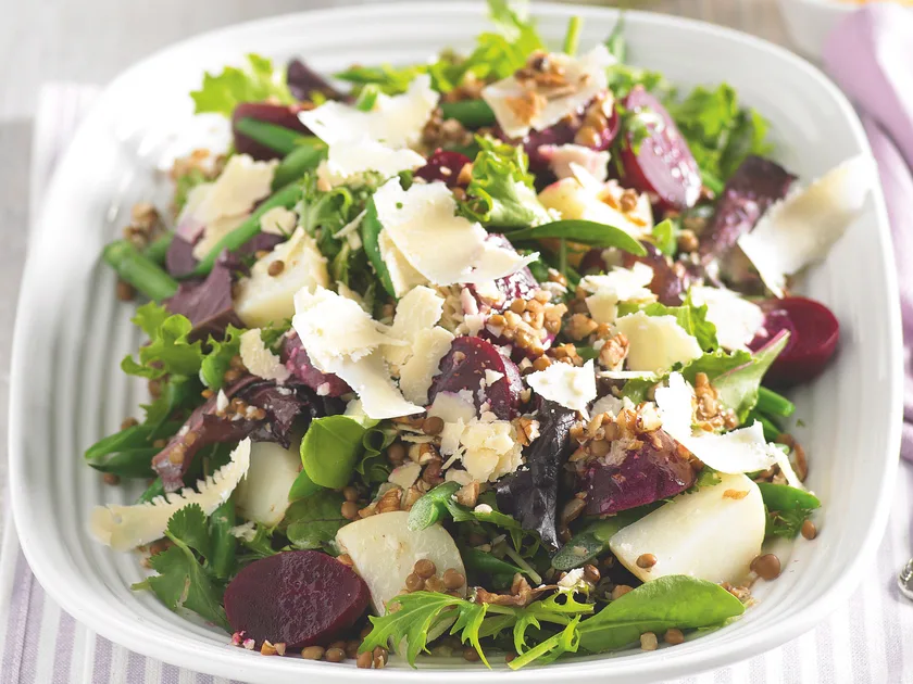 Lentil, bean and beetroot salad