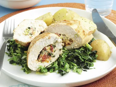 Sun-dried Tomato-stuffed Chicken with Creamed Spinach