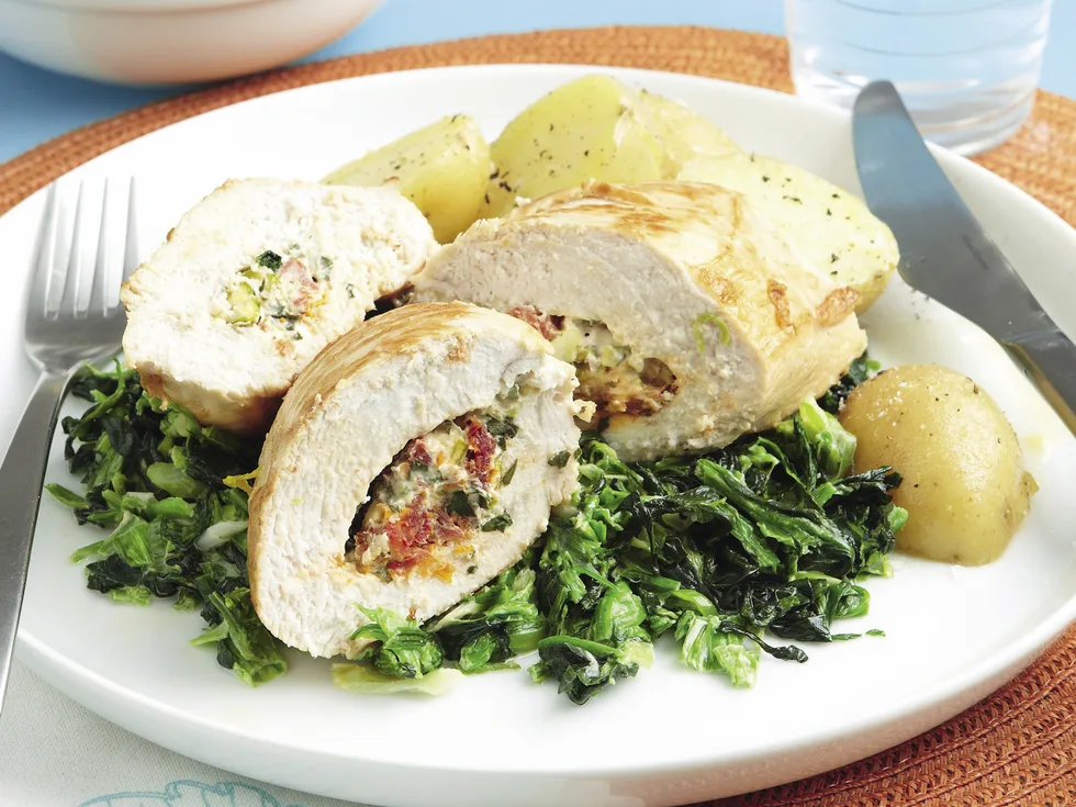 Sun-dried Tomato-stuffed Chicken with Creamed Spinach
