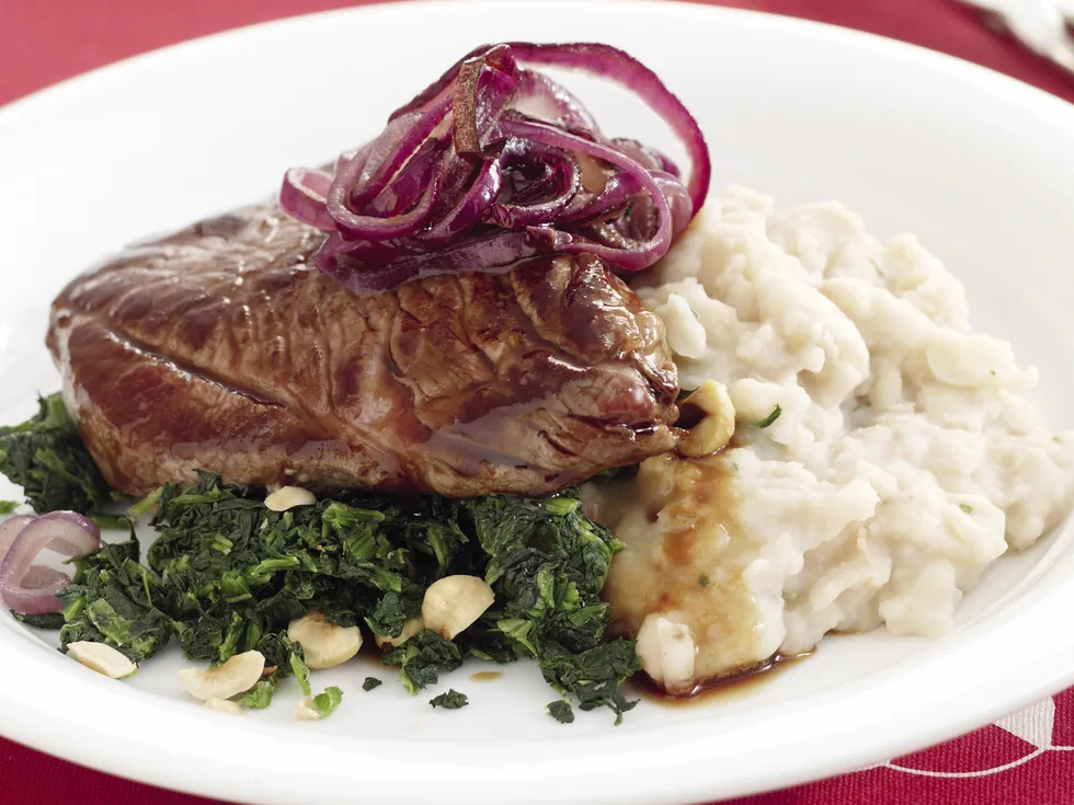 Lamb with Bean Mash and Nutty Spinach