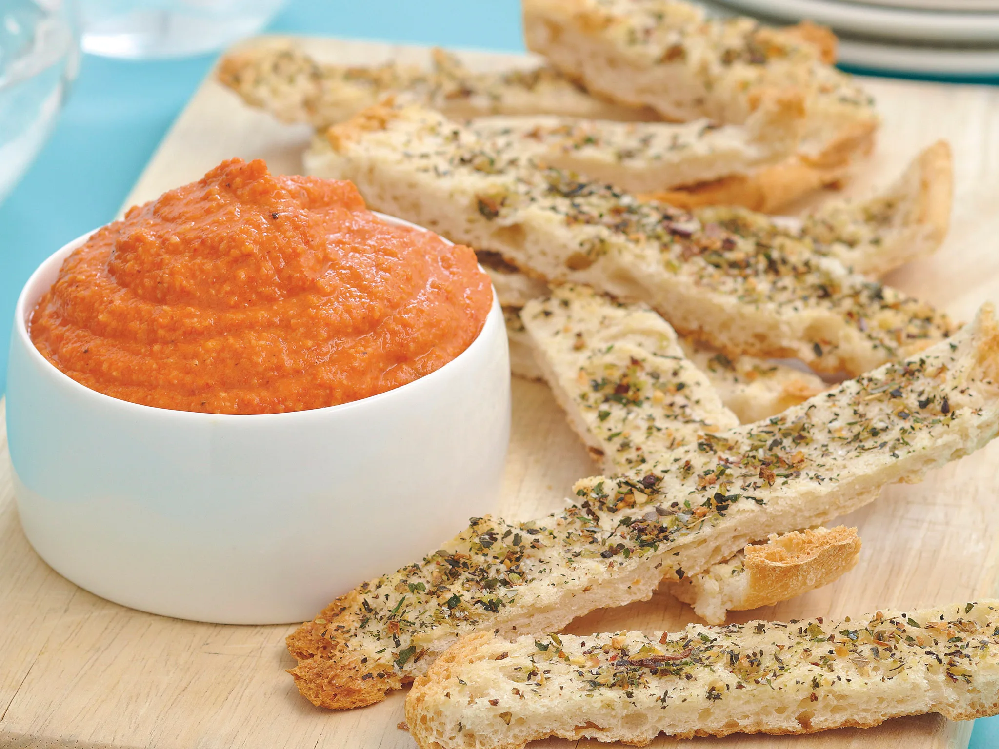 Romesco Dip with Herb Bread