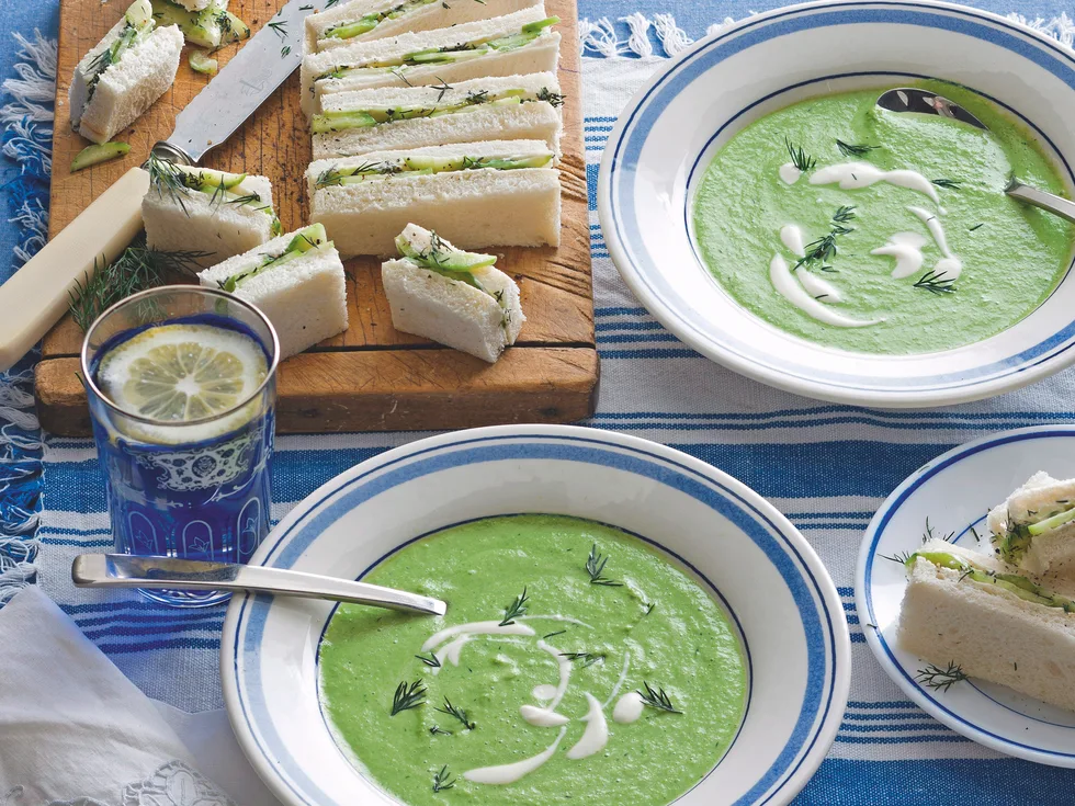 Cucumber, Dill and Yogurt Soup with Cucumber Sandwiches