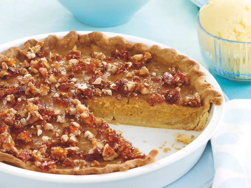Pumpkin pie with pecan praline